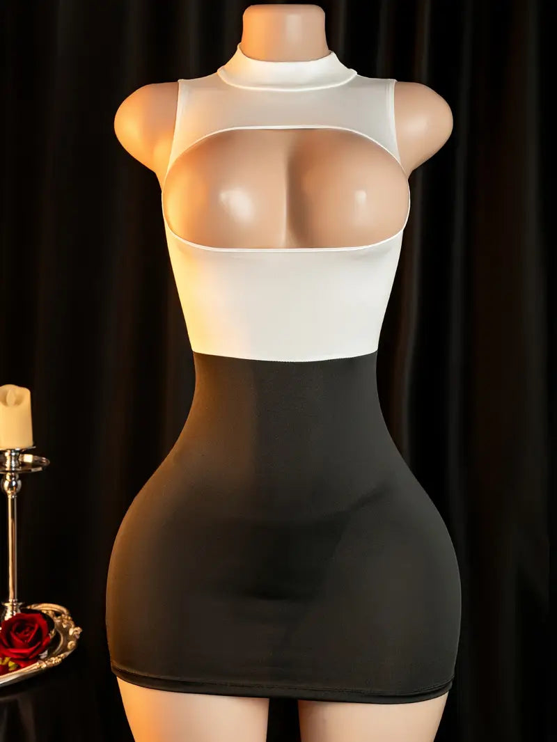 New sexy sheer lingerie sexy secretary outfit with hollowed-out bust, body-hugging uniform temptation ensemble for dates, revealing dress for the bedroom, no need to take off passionate sleepwear, pure uniform set.