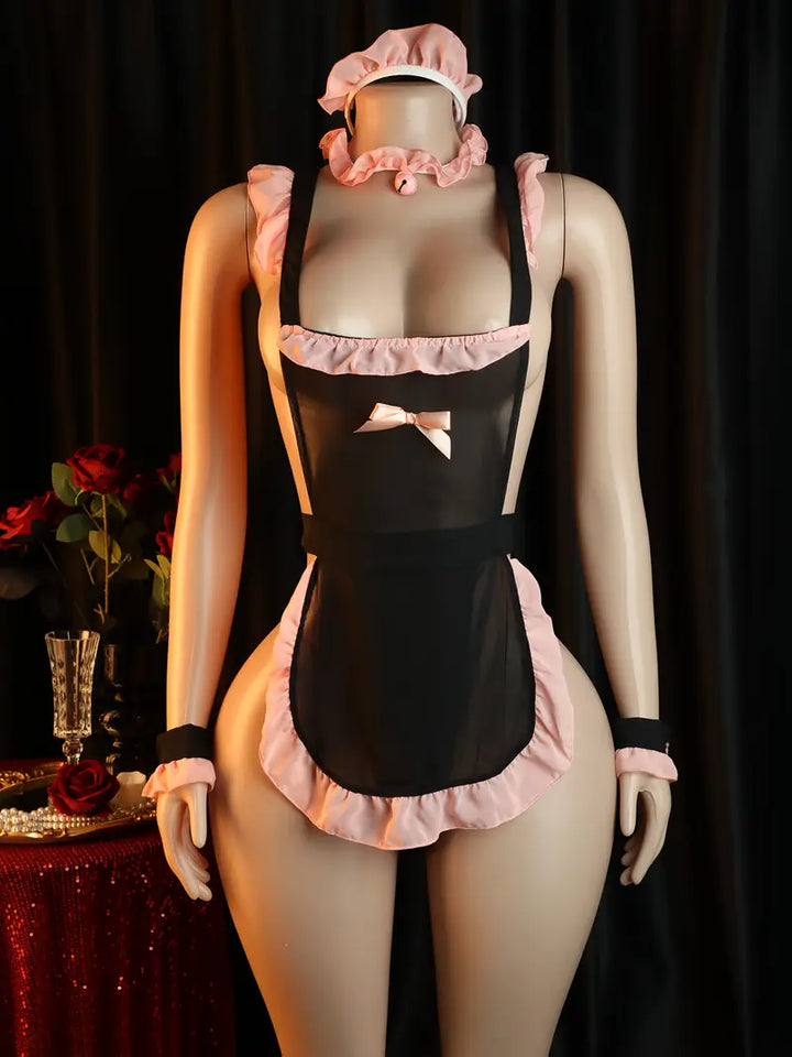 Exotic teddy lingerie women's style, sexy translucent nurse bodysuit, backless self-tie design, cute collar accessories, women's underwear set
