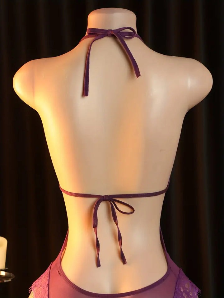 Women's sexy bodysuit one, cut-out suspender lace deep V halterneck bodysuit, hot backless bodysuit, women's lingerie and sexy lingerie