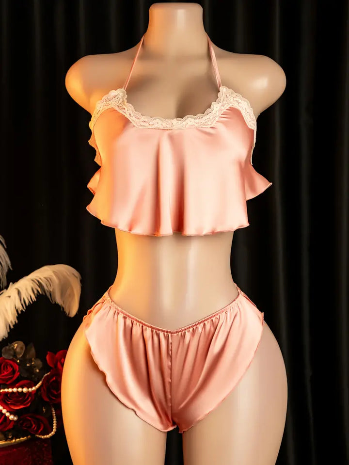 New Sexy Women's Pajamas Pink Sexy Halter Bellyband Pajama Set