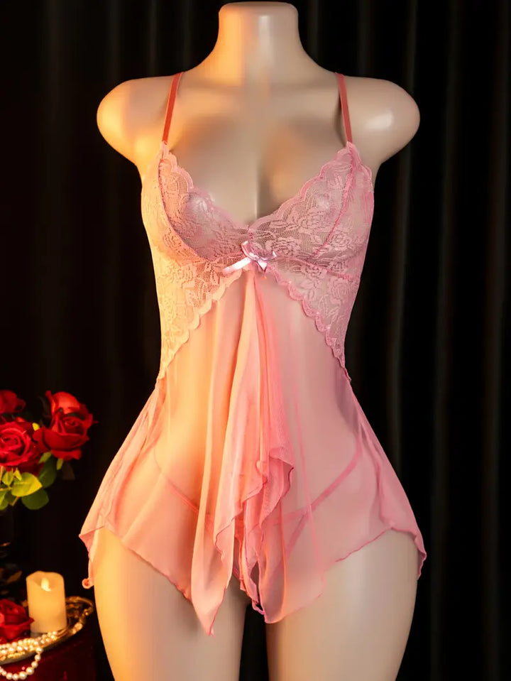 Ladies sexy lingerie rose lace sheer temptation slip dress nightgown passionate set dress lost sexy strapless doll dress daring adult costume revealing exotic enticing lingerie pink