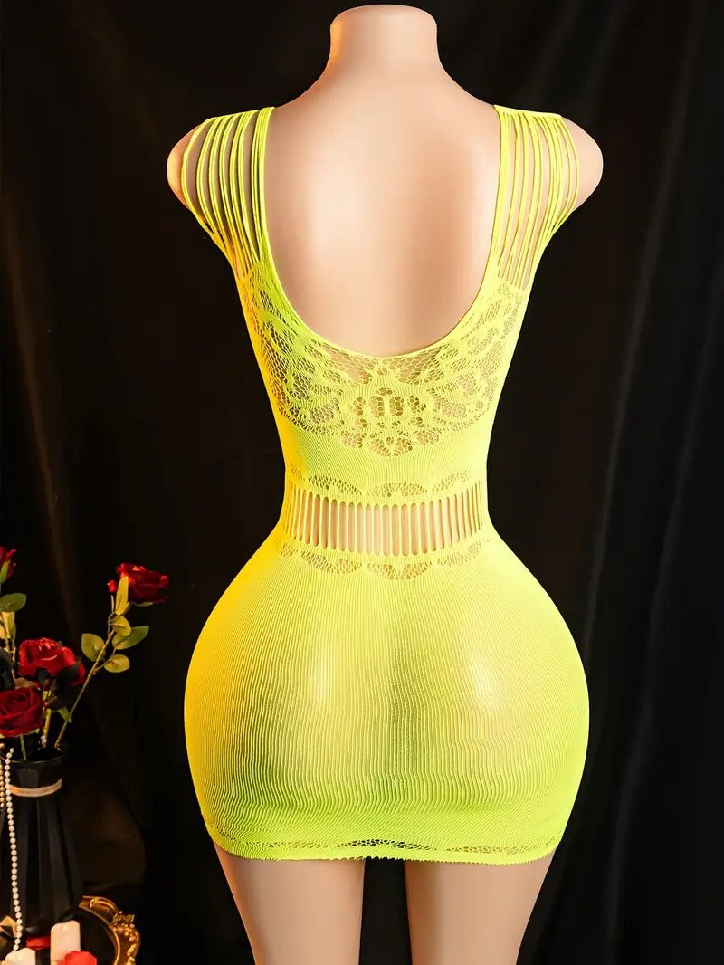 Sexy Lingerie Seductive Printed Hollow Out Dresses Mesh Sexy Bodystocking Fishnet