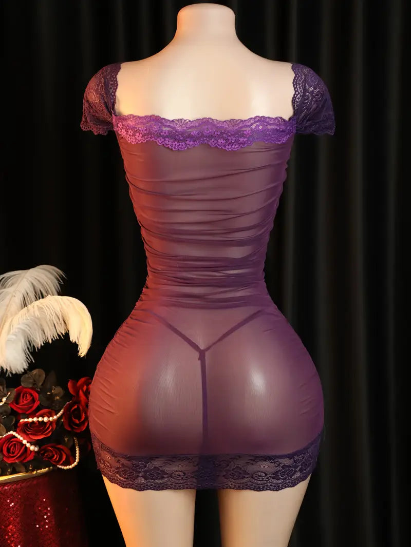 Sexy Dress Set Temptation See-through Pure Lust Lace Mesh Tight Skirt Ladies Erotic Costumes Sexy Lingerie Dress Set