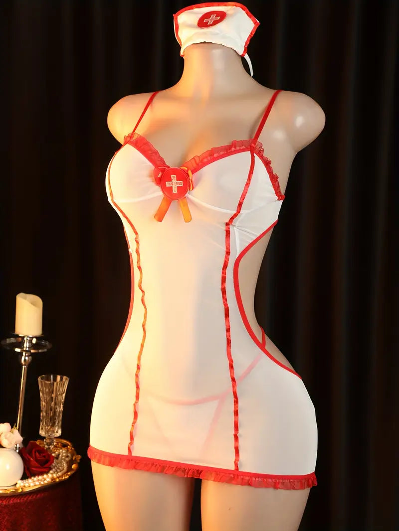 Sexy Erotic Lingerie Nurse Uniform Set Big Open Back Suspender Hip Wrap Dress See-Through Temptation Cute Pajamas Cosplay Passion Set Open Stripless Bold Erotic Costume Exposure Exotic Seductive Underwear Panties