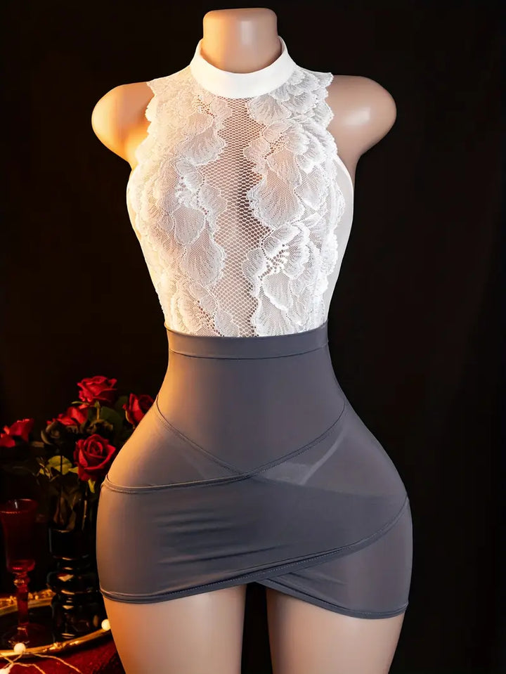 Erotic underwear new sexy see-through pure desire secretary outfit lace hip skirt one-piece suit uniform seduction suit dating battle robe dress on the bed free to take off passionate pajamas pure uniform set (including: hip skirt + T-pants)