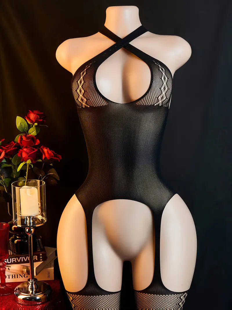Erotic lingerie sexy suspender fishnet temptation jumpsuit see-through jumpsuit crotch open crotch loose sex stockings black tights adult flirt new mesh clothes