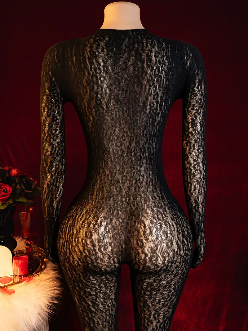 Sexy Lingerie Bodystocking Jumpsuit Leopard Print One-Piece Mesh Dress Women Erotic Costumes Erotica Jumpsuit Body Stockings