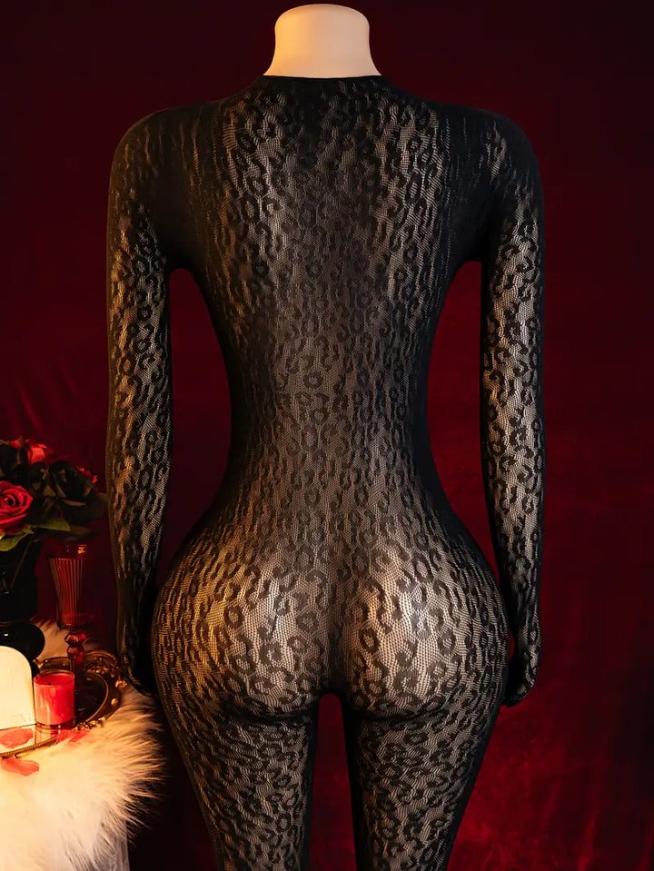 Sexy Lingerie Bodystocking Jumpsuit Leopard Print One-Piece Mesh Dress Women Erotic Costumes Erotica Jumpsuit Body Stockings