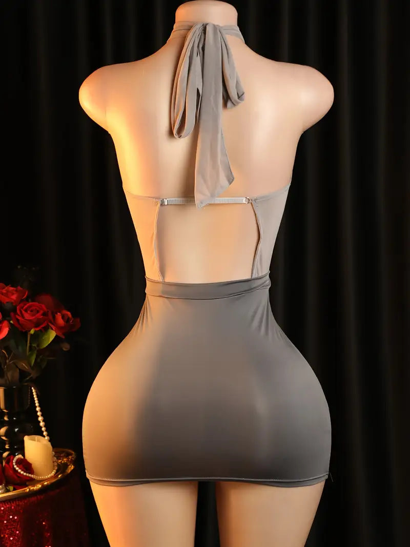 Sexy cosplay uniform set, seductive mature secretary, passionate teasing on the bed. The uniform set includes a dress and underwear.