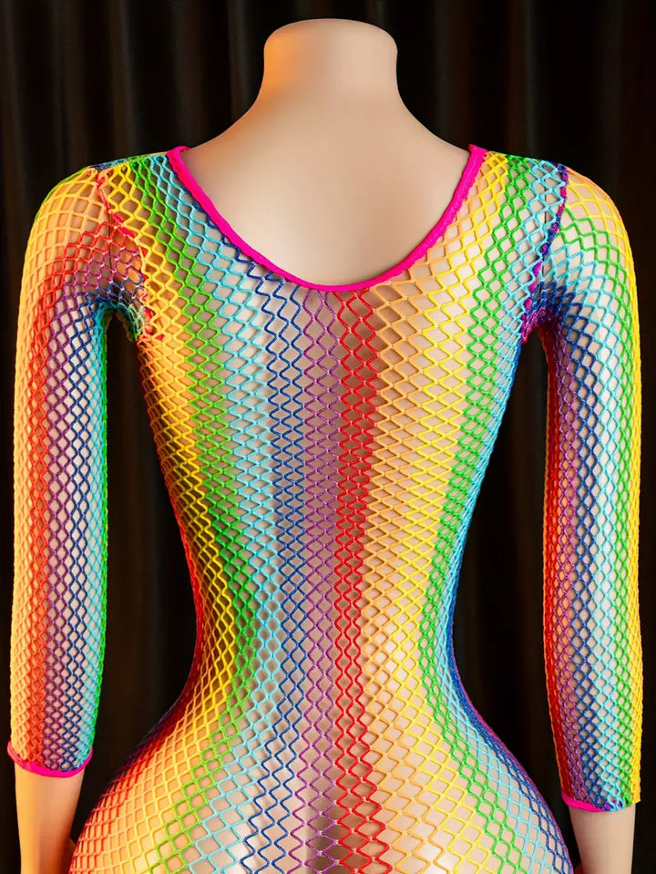 Women Sexy Lingerie Bodystocking Seductive Hollow Out Colorful Large Mesh Long Sleeve Hipster Dress Fishing Net Colorful Sexy Mesh Clothes, Mesh Stockings Ladies Erotic Costumes Erotic Bodysuit, Body Stockings