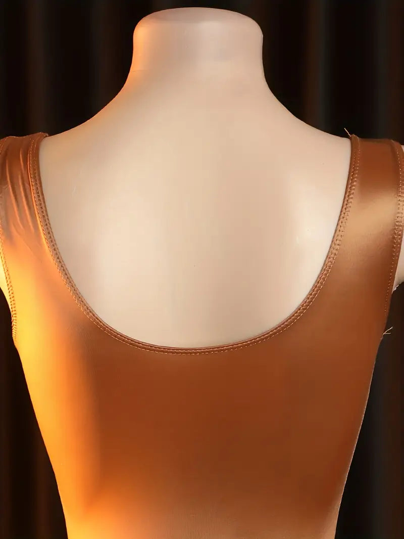 New sexy bodysuit in coffee color, bold exotic lingerie and smooth swimwear, sexy high-waist ultra-thin shiny see-through bodysuit set