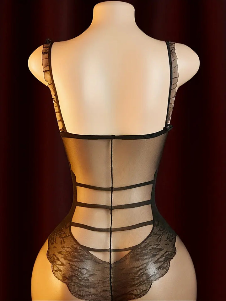 Erotic lingerie sexy open stall free one-piece fishnet seduction jumpsuit chest see-through stockings open crotch seduction sex stockings tights adult flirt new chest cut-out mesh black