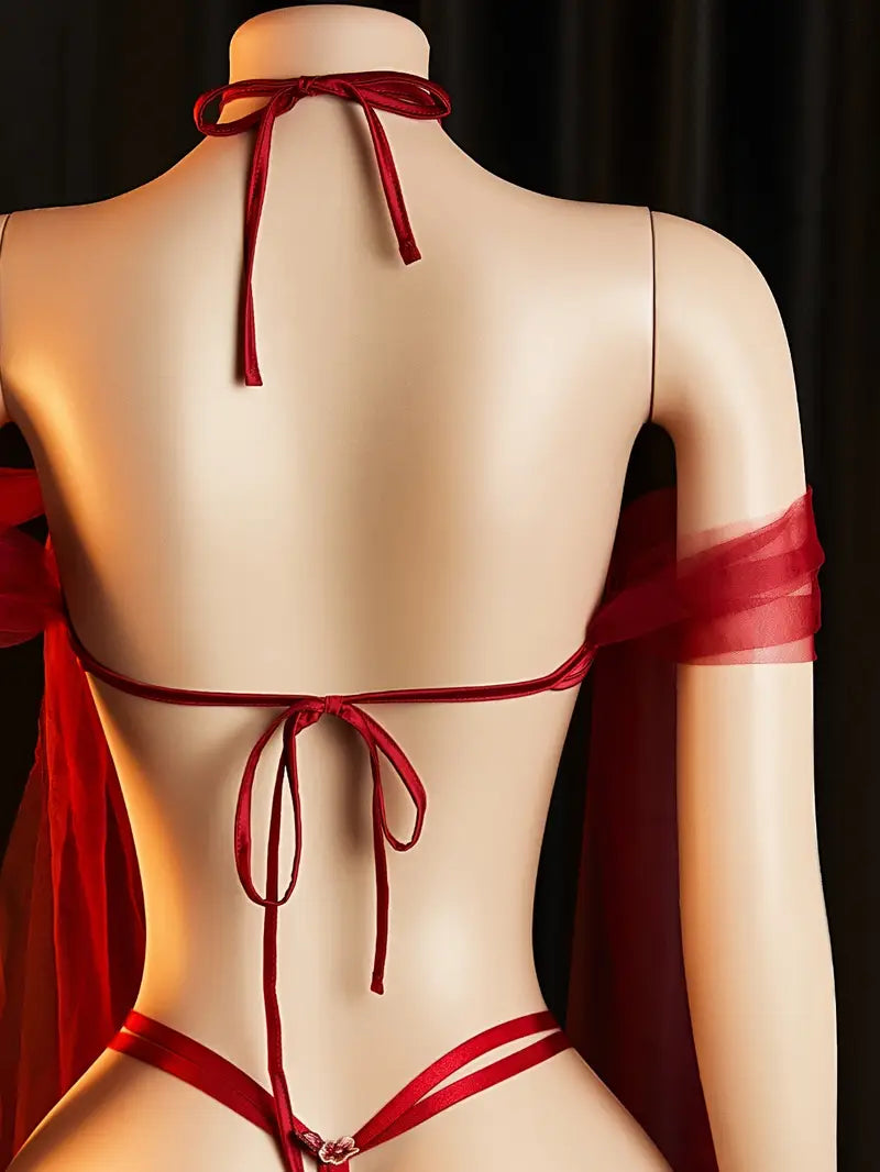 Sexy Lingerie Set: Tempting Floral Print “Wealth and Honor”Women's Sexy Uniform, Cosplay