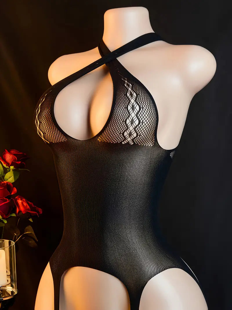 Erotic lingerie sexy suspender fishnet temptation jumpsuit see-through jumpsuit crotch open crotch loose sex stockings black tights adult flirt new mesh clothes