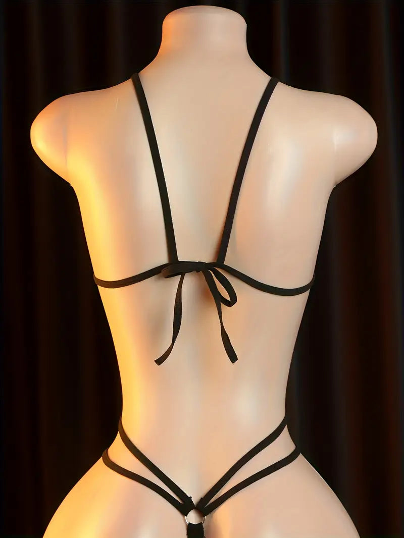 Plus size sex erotic lingerie chest cutout strap jumpsuit halterneck see-through open open seduction tights new pajamas dating battle robe bed passion suit bold erotic outfit seductive lingerie black