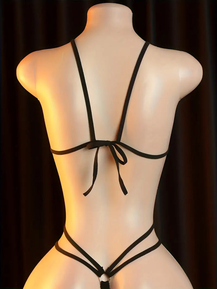 Plus size sex erotic lingerie chest cutout strap jumpsuit halterneck see-through open open seduction tights new pajamas dating battle robe bed passion suit bold erotic outfit seductive lingerie black