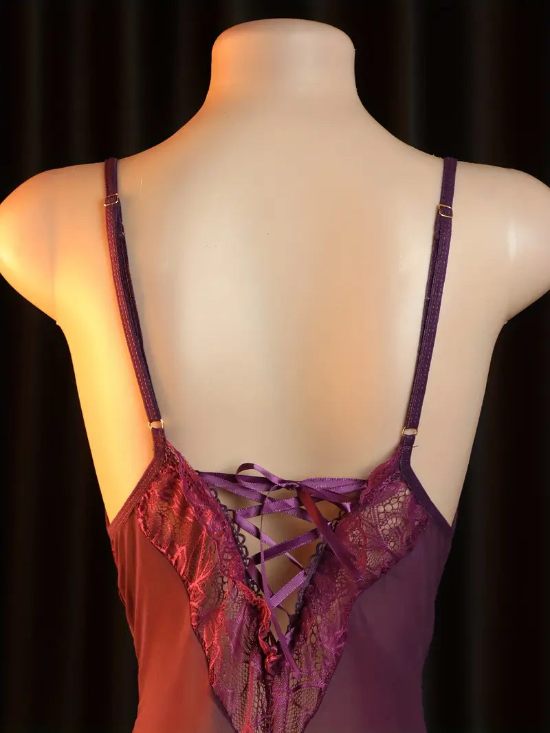 Sexy Dress Set Lace Printed See-Through Halter Skirt Ladies Erotic Costume Sexy Pajamas, Nightgown Set