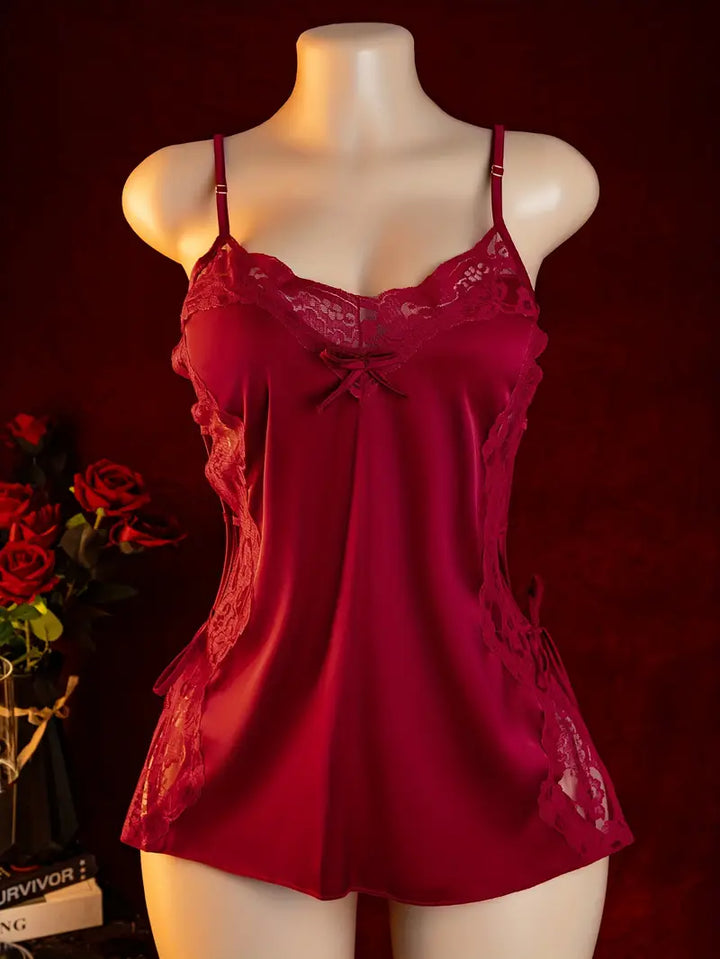 Plus size sexy lingerie sheer lace side tie lost slinky nightgown pure desire revealing chest temptation small bust date waist hollow sleepwear set bed passion no removal battle robe bold lingerie exposing exotic alluring outfits adjustable tie sizes.