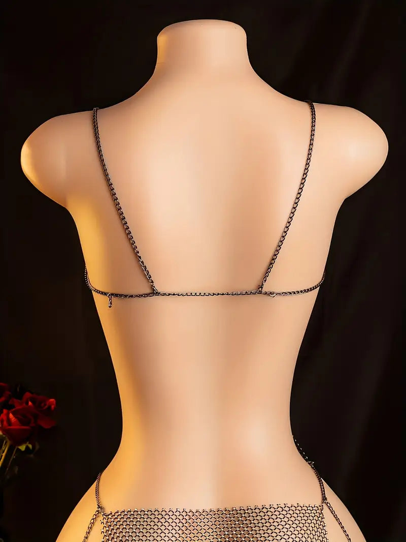 Sexy Lingerie Dresses Hollow Out See Through Shiny Diamond Dresses Ladies Erotic Costumes Erotic Dresses