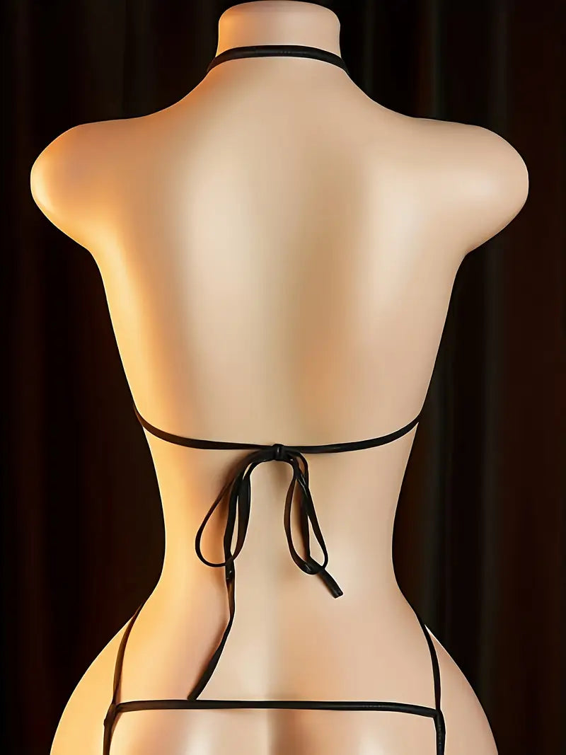 Plus size sex fun lingerie chest cutout see-through jumpsuit halterneck open strapless temptation tights new date battle robe bed passion suit bold erotic costume exposure exotic seductive underwear rear lace-up size adjustable pajamas