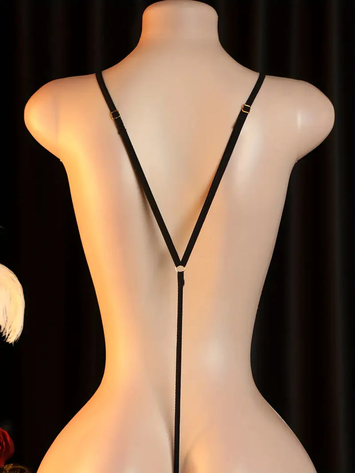 Sexy Jumpsuit Lingerie Temptation Hollow Bow Three-Point Jumpsuit Ladies Erotic Jumpsuit And Tights Sexy Fit Jumpsuit