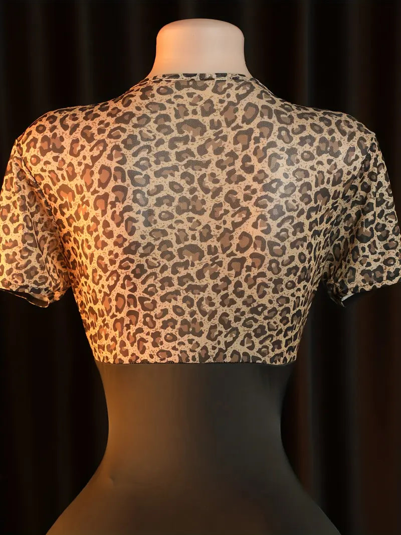 Sexy Dress Set Seductive Leopard Printed See-through Lace-up Skirt Women's Erotic Costume Sexy Dress Set