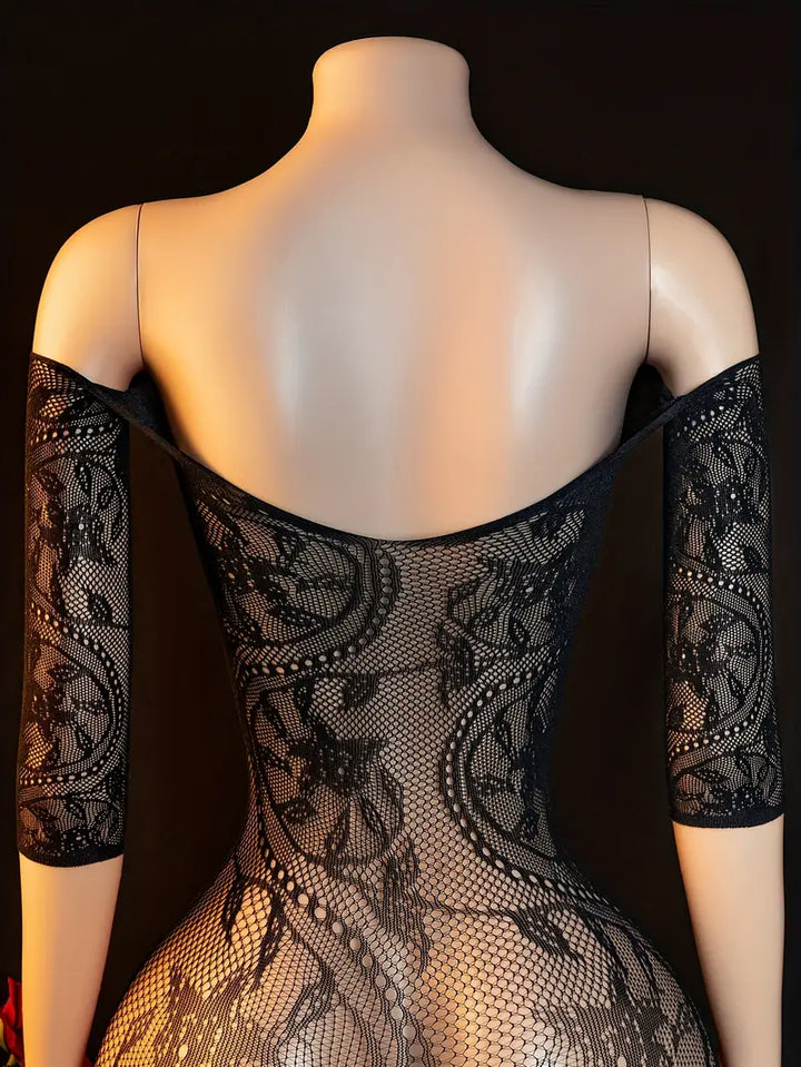Sexy Lingerie Big Dragon Pattern Open Gear One-Piece Mesh Suit Sexy Bodystocking Fishnet