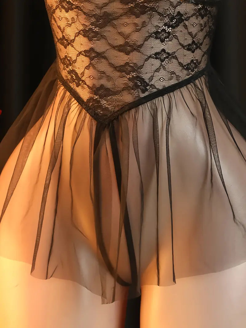 New sexy dress lingerie, black mesh see-through, hot and alluring, date-ready one-piece dress set
