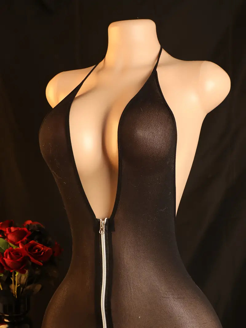 Sexy cat slave!! Women's sexy jumpsuit, sexy and colorful, zipper deep V erotic mesh seductive