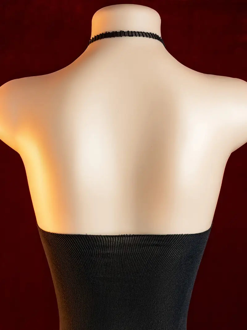 Sexy Dress: Black Hollow-Out Design, Sheer, High Elasticity Dress