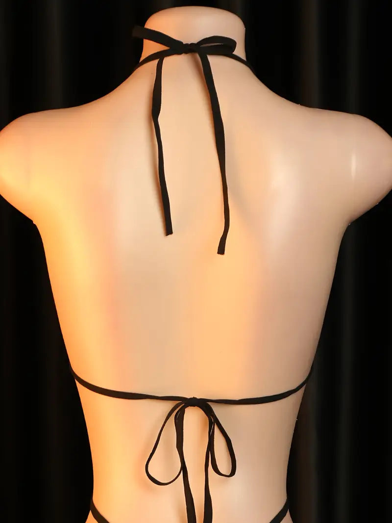 Sexy and hot leopard print three-point teddy lingerie with a chest cutout, back tie, sheer design, open crotch, tight-fitting bodysuit, new Valentine's Day release, bold exotic and alluring lingerie