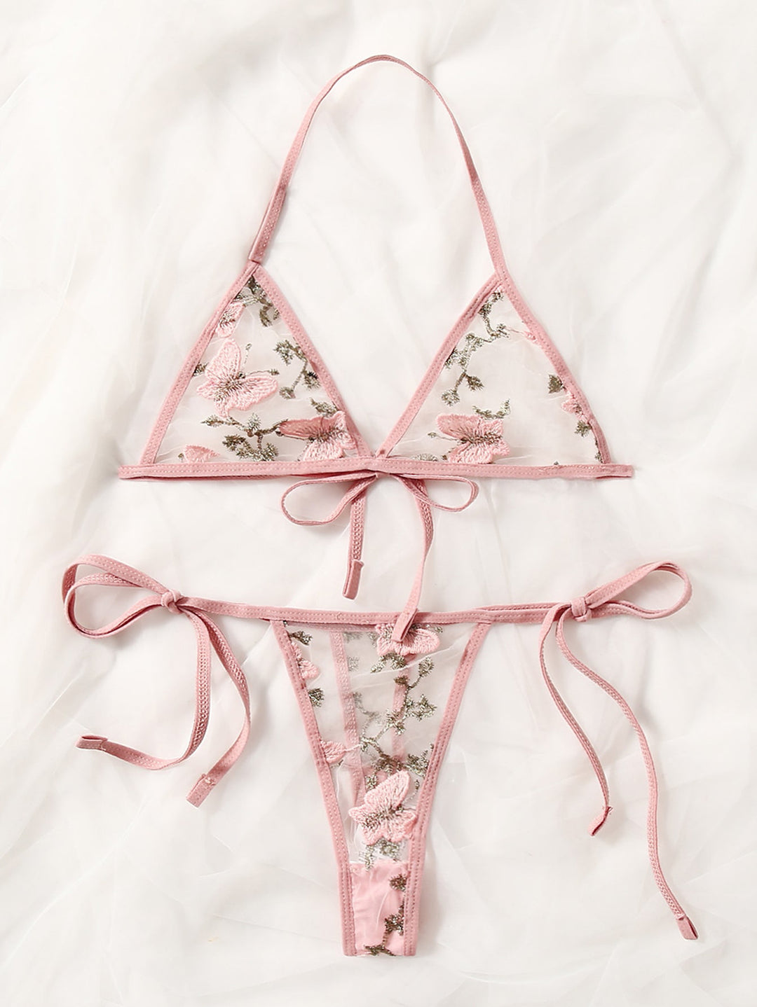 Adsexy Butterfly Embroidery Mesh Lingerie Set