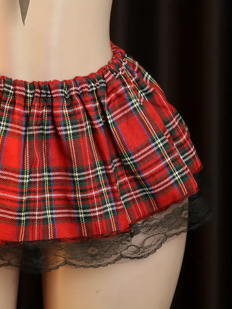 New uniform set: Sexy uniform with hot and tempting American-style red plaid, includes top and skirt