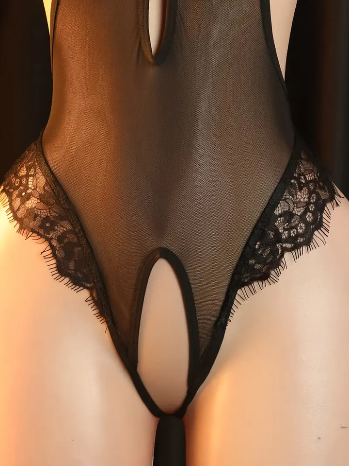 Plus size sex fun lingerie deep V lace wall strap jumpsuit suspender see-through open strapless temptation tights new pajamas dating battle robe bed passion suit bold erotic clothing exposure exotic seductive lingerie lace-up size adjustable black