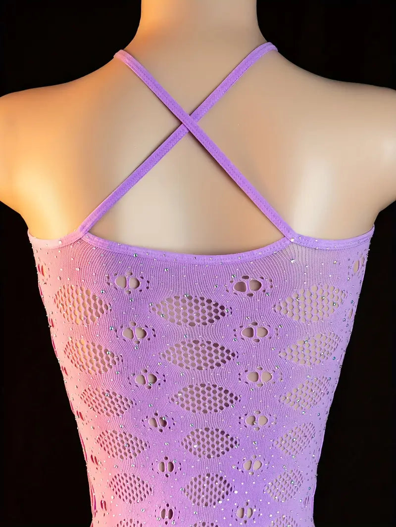 Sexy Bodystocking Lingerie Seduction Hollowed Out Flowers Printed Hot Diamond Dress Bodystocking Women Erotic Clothing Erotic One-Piece Dress Body Stockings
