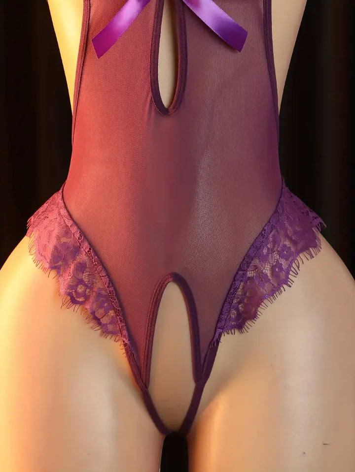 Women's sexy bodysuit one, cut-out suspender lace deep V halterneck bodysuit, hot backless bodysuit, women's lingerie and sexy lingerie
