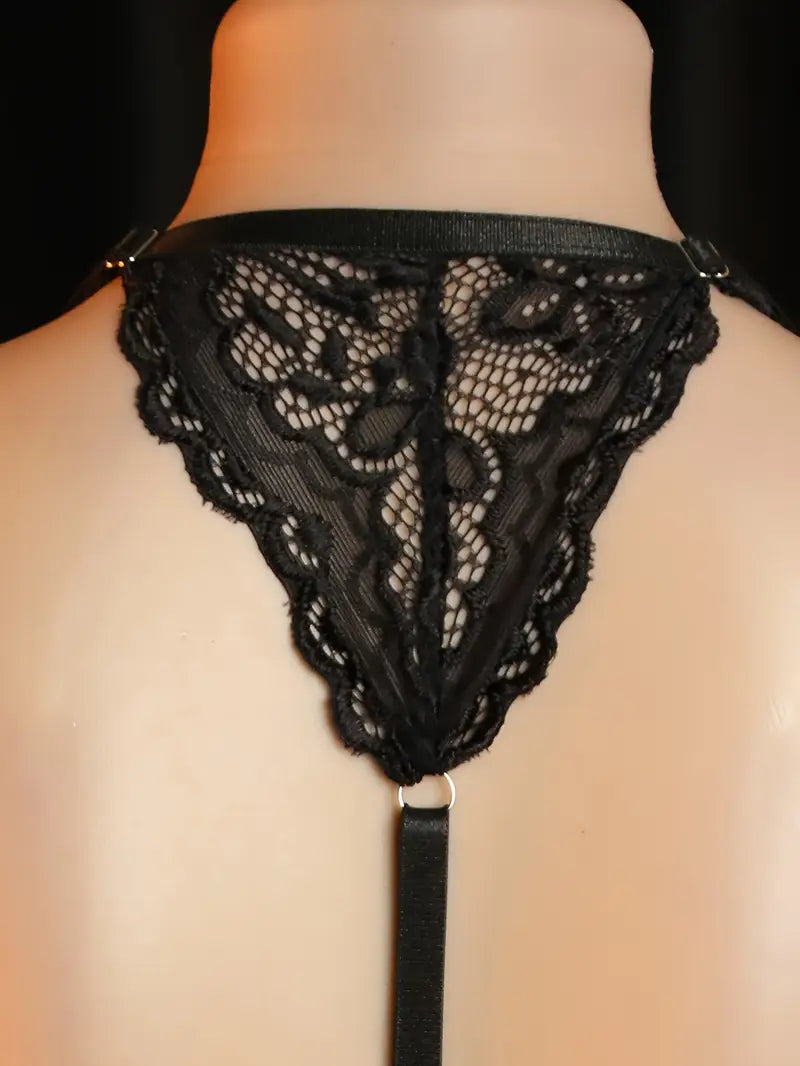 Sexy sheer lingerie set with halter lace trim bra, front clasp, no need to remove, erotic lingerie, Valentine's Day new style, hollow-out chest, bold lingerie apparel, revealing exotic and alluring black bra