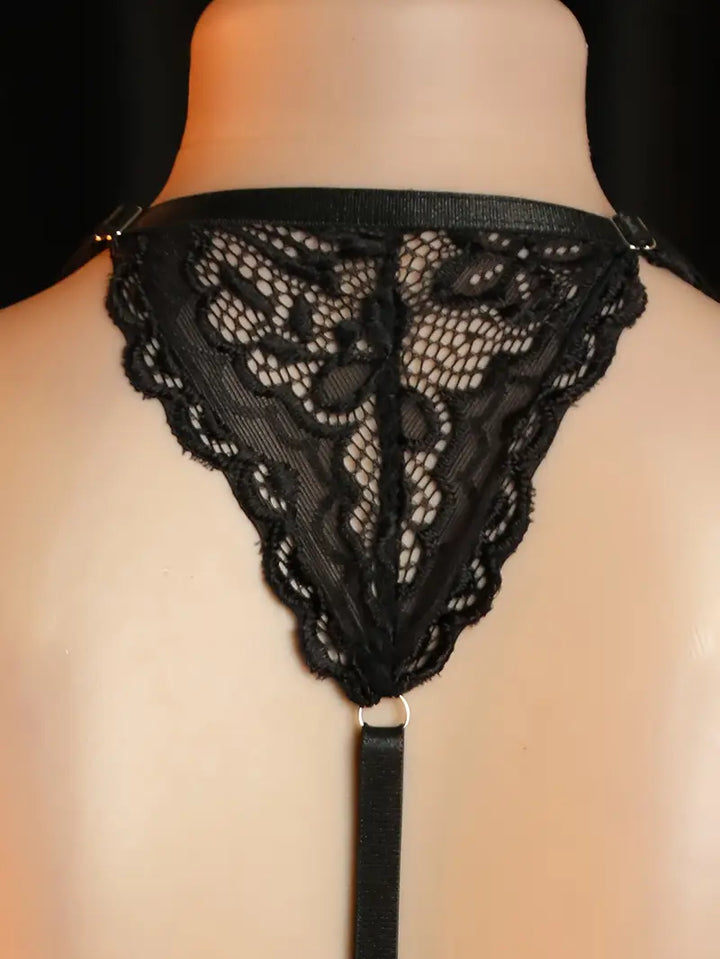 Sexy sheer lingerie set with halter lace trim bra, front clasp, no need to remove, erotic lingerie, Valentine's Day new style, hollow-out chest, bold lingerie apparel, revealing exotic and alluring black bra