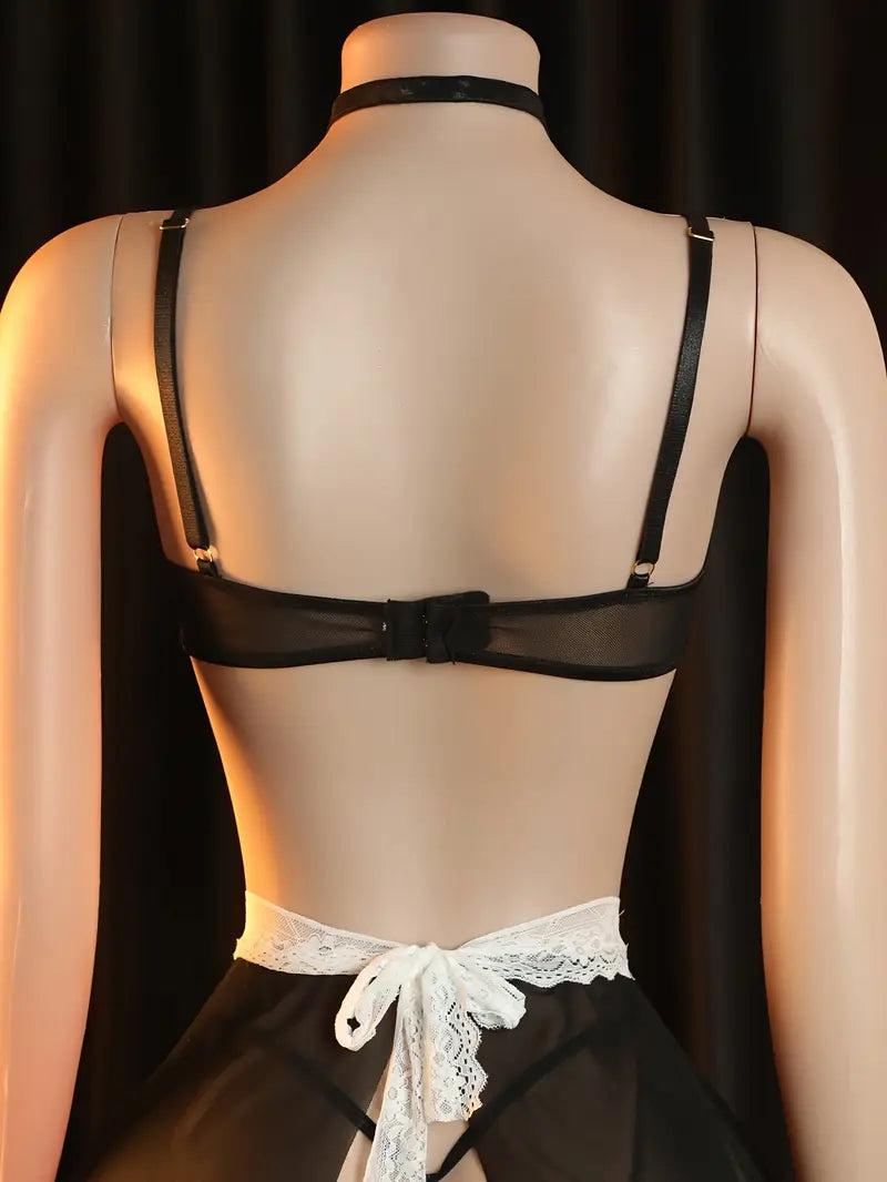 Sexy lace lingerie maid outfit, see-through uniform temptation, cute pajamas, cosplay passion set, open-crotch, daring lingerie, revealing exotic alluring underwear