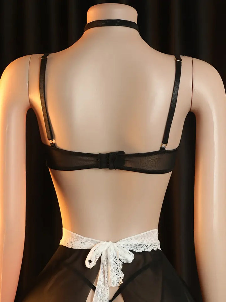 Sexy lace lingerie maid outfit, see-through uniform temptation, cute pajamas, cosplay passion set, open-crotch, daring lingerie, revealing exotic alluring underwear