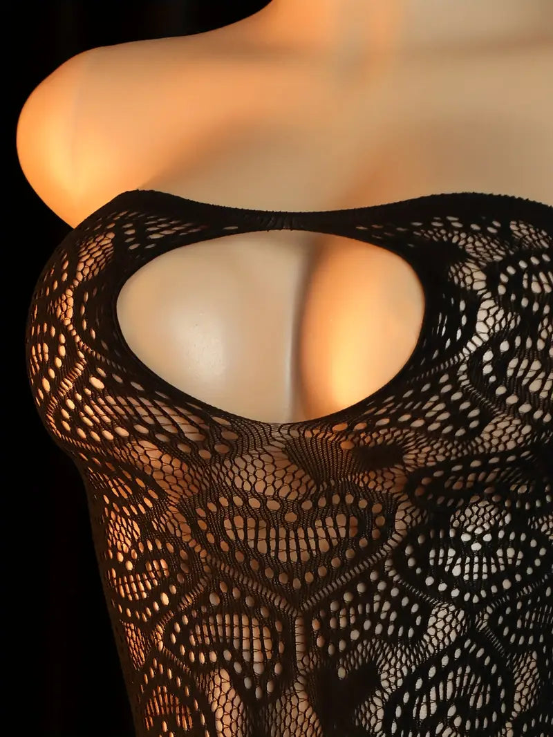 Sexy Black Hollow Heart Bustier Off-Shoulder Backless Bodysuit
