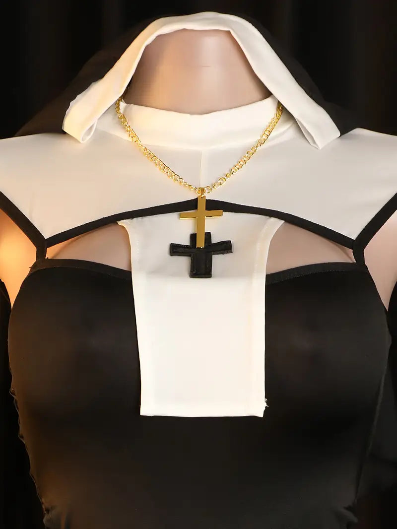Sexy cosplay uniform set Halloween special cosplay nun uniform set includes dress, veil, necklace, and panties