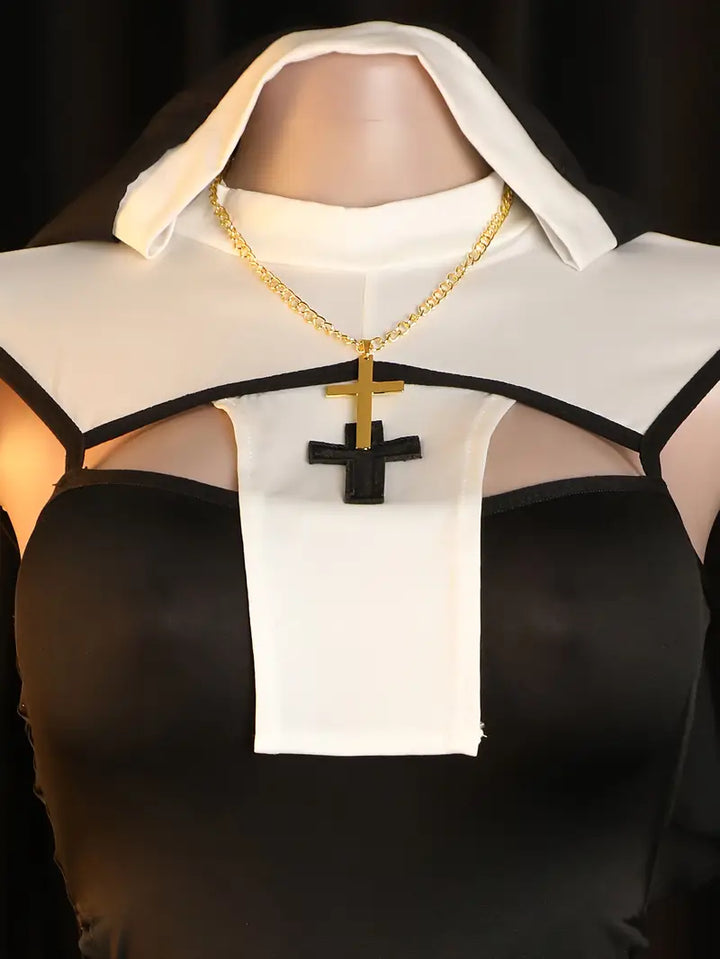 Sexy cosplay uniform set Halloween special cosplay nun uniform set includes dress, veil, necklace, and panties