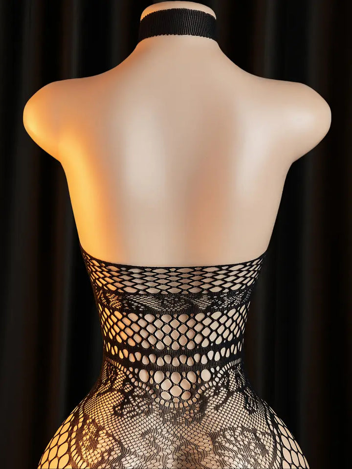Erotic underwear, halterneck, leaky chest, one-piece mesh dress, perverted stockings, seductive women, black silk open crotch, adult flirting, black new sexy tights