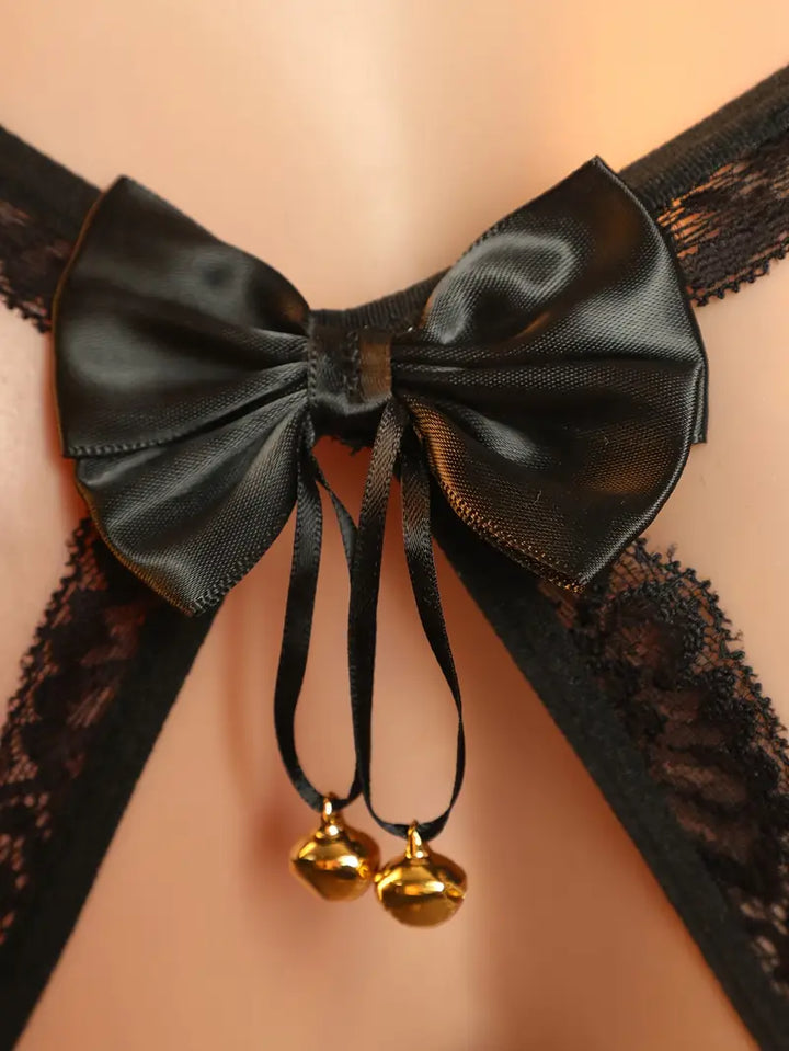 Sexy Panties Temptation Bowknot Bells Open Crotch Panties Ladies Erotic Bottoms Sexy Triangle Panties