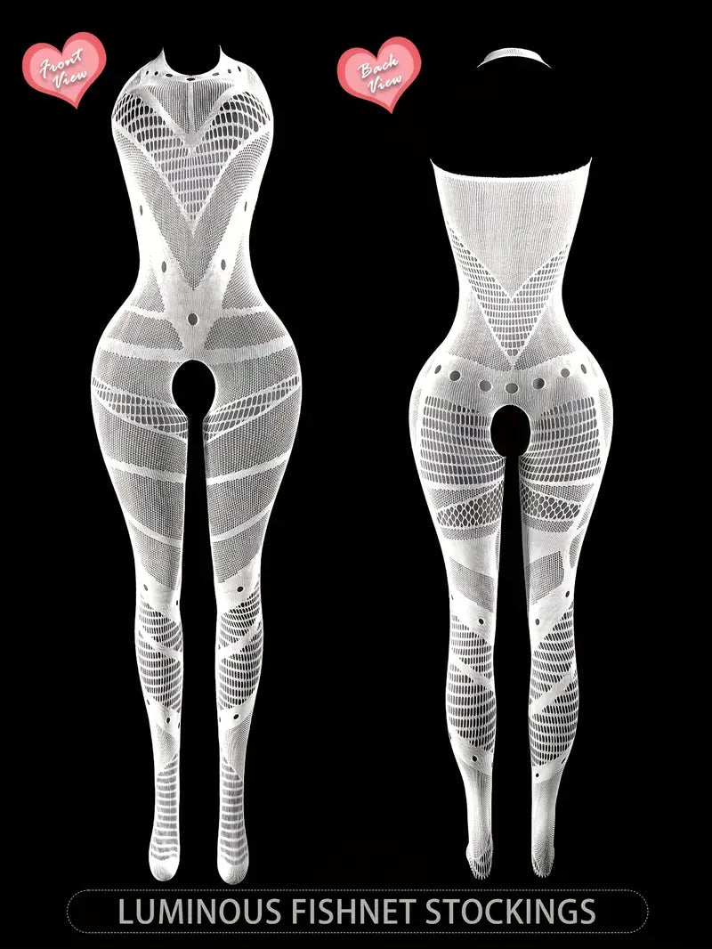 Sexy one-piece suit, luminous green open-crotch bodysuit that glows in the dark