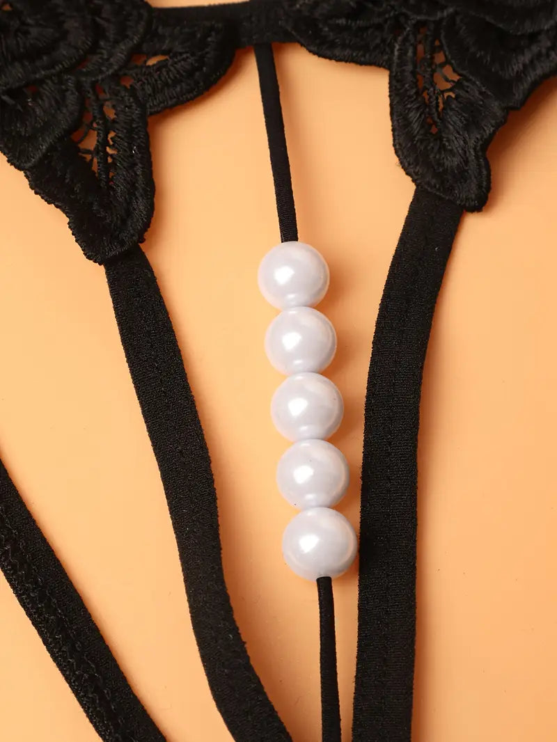 Sexy Panty Temptation Embroidered Flower Pearl T Panty Panty Ladies Erotic Bottoms Erotic Triangle Panties
