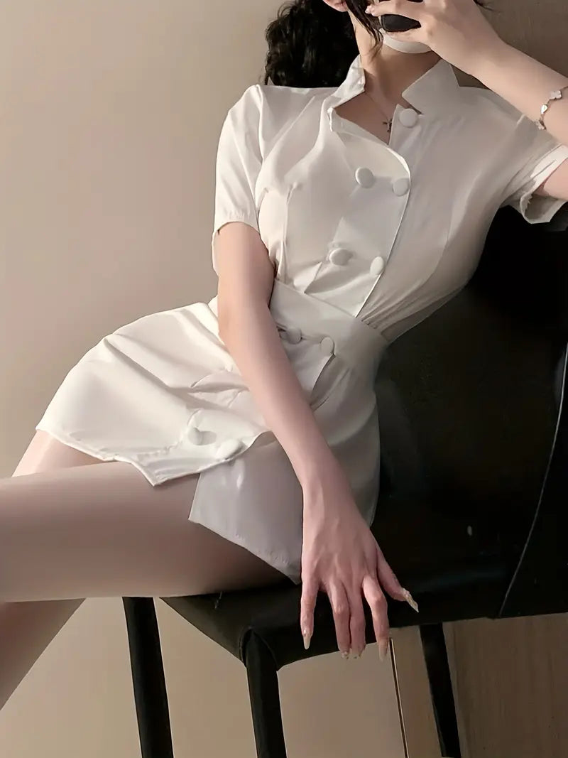 Sexuality Sexy Lingerie White Nurse Uniform Set Waist Wrap Hip Dress See-through Temptation Pajamas Cosplay Passion Set Stripless Bold Erotic Costume Tone Seductive Underwear Panties Pure Lust Style (Including: Dress + Hat + T-Pants + Belt)
