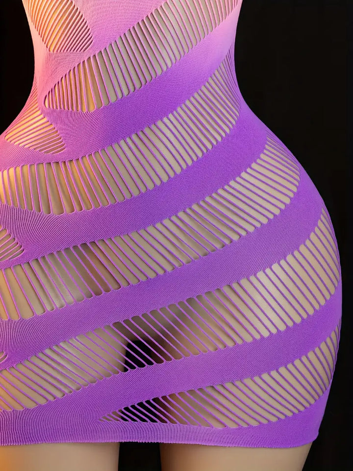 Sexy Bodystocking Lingerie Jumpsuit Sexy Hole Jacquard See-Through Mesh Dress Wrap Skirt Halter Dress Body Stockings Women Erotic Jumpsuit Body Stockings