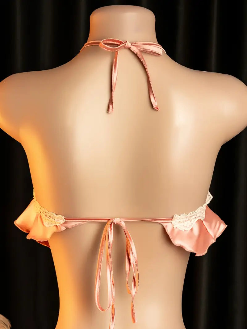 New Sexy Women's Pajamas Pink Sexy Halter Bellyband Pajama Set